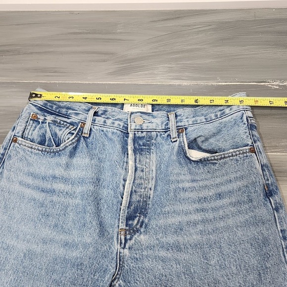 AGOLDE Riley Crop Jeans High Rise Straight Leg Distressed Raw Hem Size 30 - Picture 9 of 10